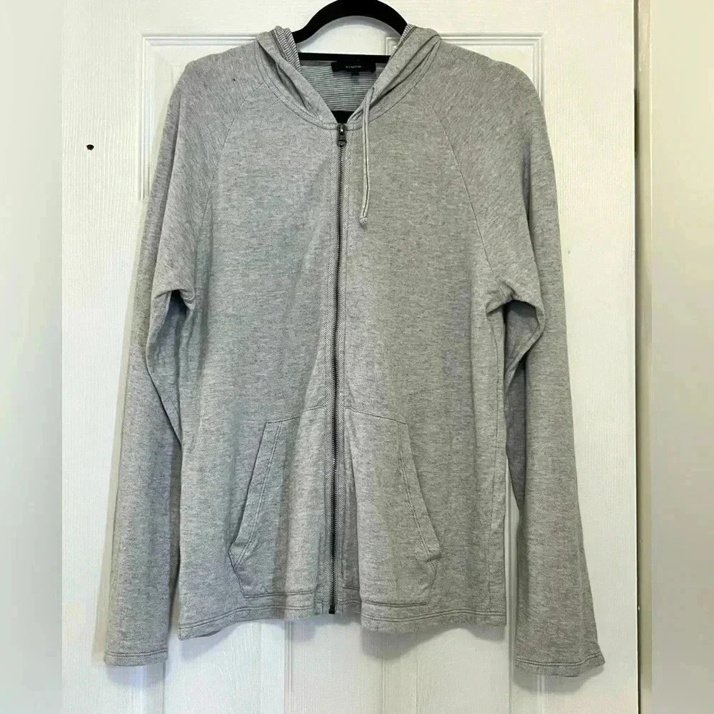 Vince women’s Double Layer Cotton Full Zip Hoodie Sweater Gray Sz M